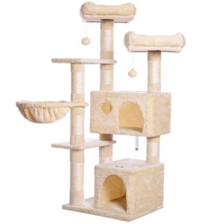 wieża dla kotów, 57 Cal Cat Tree z 2 Pluszowe mieszkania i drapanie Sisal, meble z wieżą dla kociąt i zwierząt domowych, Uwolnij naturę kotów, stabilny dom z zestawem antytopplingowym