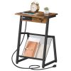 End Table with Integrated Charging Station, Rustic Brown & Black Sofa Side Table with Magazine Rack, Storage Table Equipped with 1 AC Outlet and 2 USB Ports, Suitable for Living Room and Bedroom