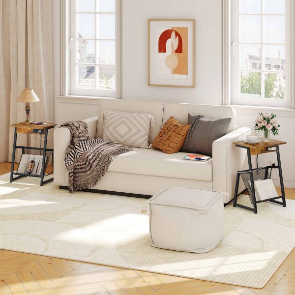 Tavolino con stazione di ricarica integrata, Marrone rustico & Tavolino da divano nero con portariviste, Tavolo portaoggetti dotato di 1 Outlet AC e 2 Porte USB, Adatto per soggiorno e camera da letto