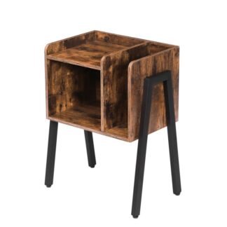 nightstand, stackable end table with vertical storage unit, 23.6 inch high bedside tables for small spaces with stable metal frame, easy assembly, rustic brown