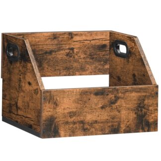 Vinylrecordopslaghouder, Houten & Metalen LP-albumplank met handgrepen, Vinyl opbergkubus organizer box, Houdt stand 60 Opnames, Eenvoudig te monteren, voor Albums, Boeken, Rustiek bruin