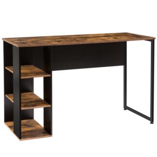 مكتب المكتب المنزلي, مكتب الكمبيوتر مع أرفف تخزين قابلة للفصل من 3 طبقات, مكتب دراسة على الطراز الرجعية لغرفة نوم الطلاب, إطار ثابت ومستقر, من السهل التجميع, بني ريفي أسود