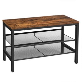 مقعد الحذاء, 3-رف الأحذية الطبقة, وحدة تخزين الأحذية الصناعية المسطحة & رف منظم أحذية مائل قابل للتعديل للمدخل, غرفة المعيشة, المدخل, التجميع سهل, بني ريفي