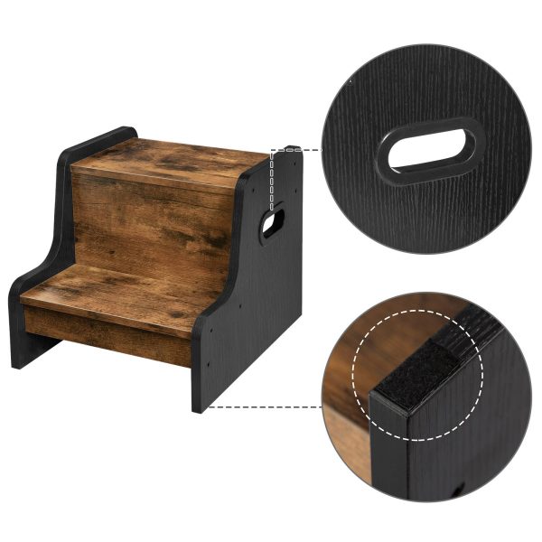 Kids Two-Step Stool with Handles, Rustic Brown Non-Slip Toddler Potty Training Stool, Portable Wooden Step Stool for Sink, Bathroom and Bedroom