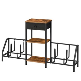 Supporto per chitarra, Espositore per chitarra regolabile con cassetto, 4 Supporto per chitarra multipla, Basso, Chitarra elettrica, 3-Scaffale a livelli per stereo, Accessori per amplificatori per chitarra da pavimento, Marrone rustico e