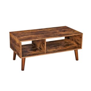 coffee table, accent cocktail table with storage shelf for living room, mid-century modern tv table, easy assembly, rustic brown