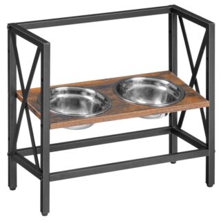 Elevated Dog Bowl, Raised Dog Bowl Stand for Small Dogs and Cats, Adjustable Dog Food Bowl Stand, Pet Feeder Stand with Double Stainless Steel 6.2" Bowls, Rustic Brown and Black