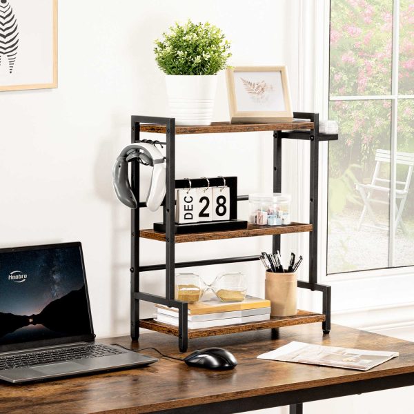 3-Portaspezie a livelli con portacoltelli e 3 Ganci, Organizer multifunzionale da bancone da cucina con piedini regolabili, Adatto per la cucina, Sala da pranzo e bagno, Marrone scuro & Nero