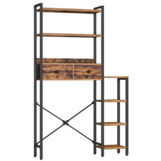 فوق تخزين المرحاض مع 7 رفوف و 2 أدراج, منظم الحمام القائم بذاته, توفير مساحة الحمام الصناعي, رف مفتوح للتخزين الجانبي للتخزين الضخم, ريفي البني والأسود