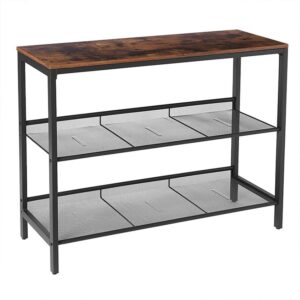 console table, sofa table with 2 flat or slant adjustable mesh shelves, hallway table and sideboard in entryway, living room corridor, easy assembly, industrial, rustic brown and black