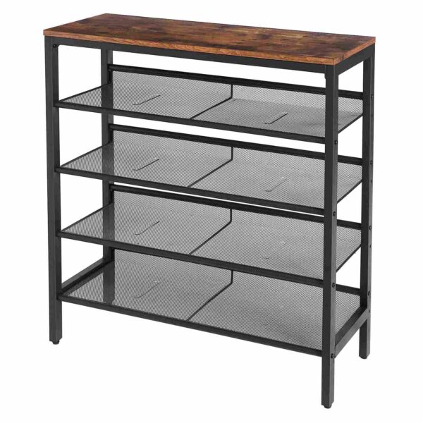 tani stojak na buty, 5-ZAWIETANIE BUTÓW WYNDU PŁATNE & Slant Regulowanego Organizatora Butów 16 pary, trwałe i stabilne, do wejścia, korytarz, gabinet, pokój w akademiku, przemysłowy, Rustykalny brąz