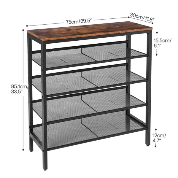 tani stojak na buty, 5-ZAWIETANIE BUTÓW WYNDU PŁATNE & Slant Regulowanego Organizatora Butów 16 pary, trwałe i stabilne, do wejścia, korytarz, gabinet, pokój w akademiku, przemysłowy, Rustykalny brąz