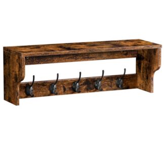 Watelregalwand montiert, Wandregal, Hakenhaken mit 5 beweglicher Haken, Hall -Mantelhaken Haken, Hängeschiene, stark und stabil, Für den Eingang, Badezimmer, Wohnzimmer, industrieller Retro -Stil