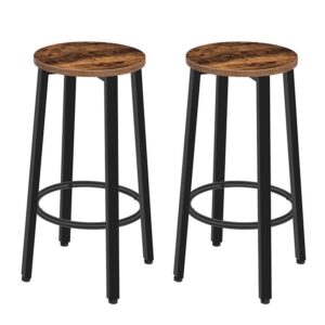 bar stools, set of 2 bar chairs with footrest, 24.6 inch tall, black steel frame, adjustable feet, for living room, dining room, kitchen, industrial design, rustic brown