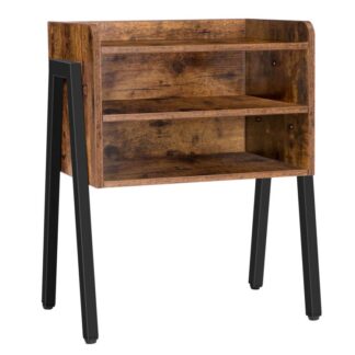 nightstand, stackable end table, 23.6 inch high side table for small spaces with 2 open front storage compartments, wood look accent table with metal frame, rustic brown