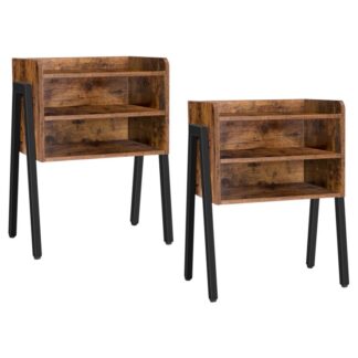 nightstand set of 2, stackable end table with 2 open front storage compartments, 3 tier bedside tables for small spaces, wood look accent table with metal frame, rustic brown
