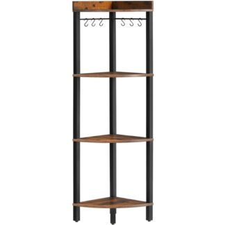 4 Tason kulmahyllyteline, Industrial Corner kirjahyllyn näyttöhylly, Corner Säilytysteline Tall Plant Stand, Kulmahylly pieniin tiloihin, Maalaismainen ruskea ja musta
