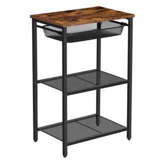 высокий столик, Конечный стол с регулируемыми металлическими сетчатыми корзинами, Телефонный стол с полкой для хранения для гостиной, Спальня, коридор, Легкая сборка, деревенский коричневый