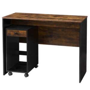 computer desk, writing desk with drawers and movable file cabinet, multifunctional and flexible office desks for home, firm and stable, easy to assemble, rustic brown and black