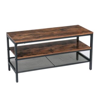 Televíziós állvány, TV -konzol a TV -k számára 43 hüvelyk, Tárolószekrény fémpolcokkal, Fa megjelenés akcentus bútorok, A nappali szobában szórakoztató szoba irodája, Könnyű összeszerelés, Rusztikus barna