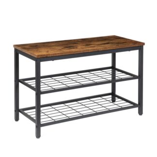 مقعد الحذاء, رف الأحذية مع 2 أرفف شبكة, منظم تخزين الأحذية الصناعي, مثالي للدخول, المدخل, غرفة المعيشة والممر, التجميع سهل, بني ريفي