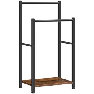 Freistehender Handtuchrack, 2 Tier -Decken -Leiterhalter für Badezimmer, 16.5"l x 9.4"w x 31.5"h, Deckenständer, industrielles Trocknen und Display -Rack mit Regal, Metall, rustikalbraun und schwarz