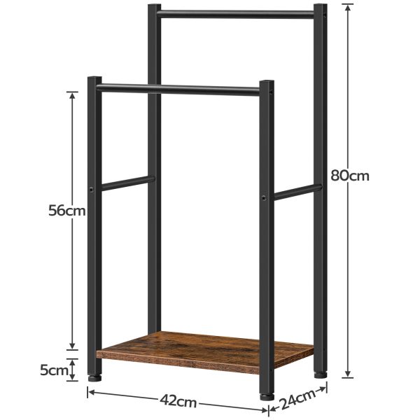 Ανεξάρτητη κρεμάστρα για πετσέτες, 2-Βιομηχανική Μεταλλική Πετσοθήκη Tier με Ράφι, Ρουστίκ καφέ & Μαύρος, Σχάρα στεγνώματος και οθόνης πολλαπλών σεναρίων για μπάνιο, Καθιστικό, Πλυντήριο