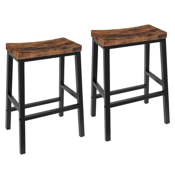 Set of 2 Saddle Bar Stools, 23.6-Inch Industrial-Style Counter Height Seating with Dual-Level Footrests, Heavy-Duty Construction for Kitchen, Dining Room & Bar, Rustic Brown & Black Finish