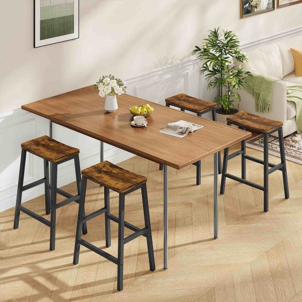 Set of 2 Saddle Bar Stools, 23.6-Inch Industrial-Style Counter Height Seating with Dual-Level Footrests, Heavy-Duty Construction for Kitchen, Dining Room & Bar, Rustic Brown & Black Finish