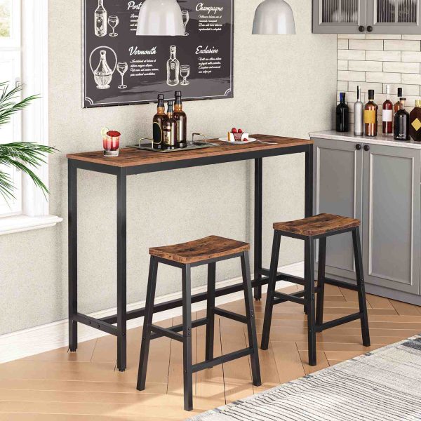 Set of 2 Saddle Bar Stools, 23.6-Inch Industrial-Style Counter Height Seating with Dual-Level Footrests, Heavy-Duty Construction for Kitchen, Dining Room & Bar, Rustic Brown & Black Finish