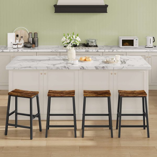 Set of 2 Saddle Bar Stools, 23.6-Inch Industrial-Style Counter Height Seating with Dual-Level Footrests, Heavy-Duty Construction for Kitchen, Dining Room & Bar, Rustic Brown & Black Finish