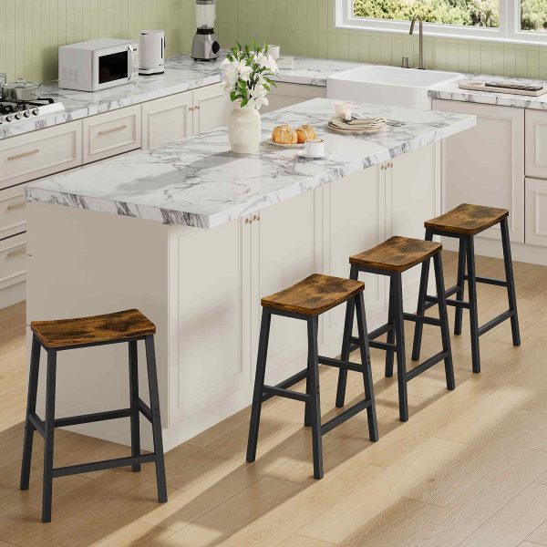 Set of 2 Saddle Bar Stools, 23.6-Inch Industrial-Style Counter Height Seating with Dual-Level Footrests, Heavy-Duty Construction for Kitchen, Dining Room & Bar, Rustic Brown & Black Finish