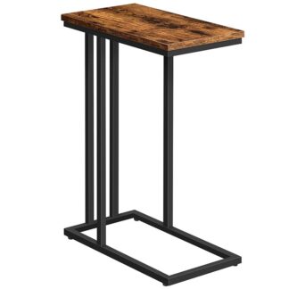mesa auxiliar, Mesa de bocadillos Sofá de servicio pesado para sala de estar, dormitorio, ensamblaje fácil, ahorro de espacio, muebles de acento de aspecto de madera con marco de metal, marrón rústico
