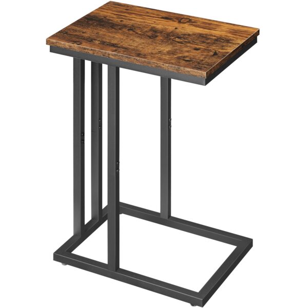 Säit Table C geformt, sofa Enn Dësch, Laptop Kaffi Snack Dësch, Fir kleng Plaz, Wunnzëmmer, Schlofkummer, Schnéi, schmuel, eng grouss, Holz beklokt Miwwelen mat Metallframe, rustikal brong