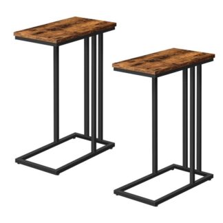 c side table, set of 2, portable laptop holder snack table, heavy-duty sofa side table, wood look accent table, space saving in living room, bedroom, rustic brown and black