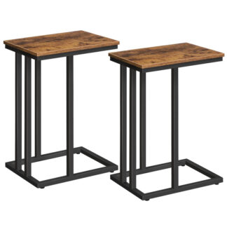c side table, set of 2, portable laptop holder snack table, heavy-duty sofa side table, wood look accent table, space saving in living room, bedroom, rustic brown and black