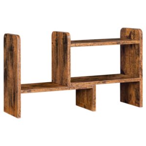 desktop organizer, shelf for desktop,tabletop storage rack, adjustable display shelf, desktop bookshelf, for bathroom, kitchen and dresser table, industrial style, rustic brown