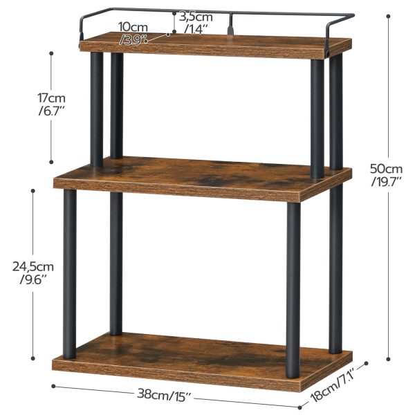 3-Tier Spice Rack Organizer, Rustic Brown & Black Freestanding Countertop Storage Rack, Multifunctional Desktop Organizer for Kitchen, Office Desk, Study Room and Living Room