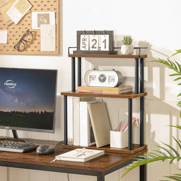 3-Tier Spice Rack Organizer, Rustic Brown & Black Freestanding Countertop Storage Rack, Multifunctional Desktop Organizer for Kitchen, Office Desk, Study Room and Living Room