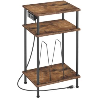 3-Tier Record Player Stand, Vinylplatenhouder met laadstation, Platenspelertafel met opbergplank, Platenspelerstandaard voor muziekkamer, Woonkamer, Slaapkamer, Rustiek bruin