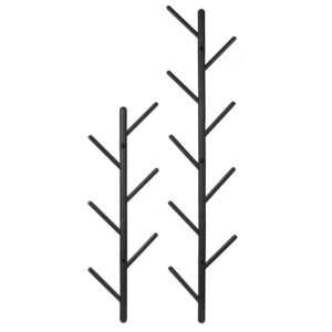 2 pack coat rack wall mounted with 15 hooks, coat tree for coat hat bag scarf clothes, matte black, modern tree branch style hat rack for entryway, bedroom, living room