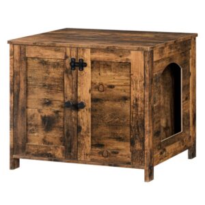 Litter Box Enclosure, Cat Litter Box Furniture Hidden, Wooden Enclosed Litter Box Cabinet, Cat Washroom Pet Crate Side Table, Living Room, Rustic Brown,