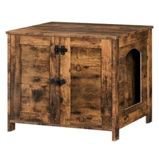 حاوية صندوق الفضلات, أثاث صندوق فضلات القطط مخفي, خزانة صندوق الفضلات الخشبية المغلقة, طاولة جانبية لحمام القطط, غرفة الجلوس, ريفي براون,