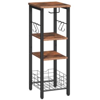 حامل مناديل المراحيض, 4-منظم تخزين الحمام الطبقة, رف تخزين نحيف مع خطافات S و, رف التخزين الضيق مع سلة شبكة, موقف ورق تواليت صغير, بني ريفي أسود