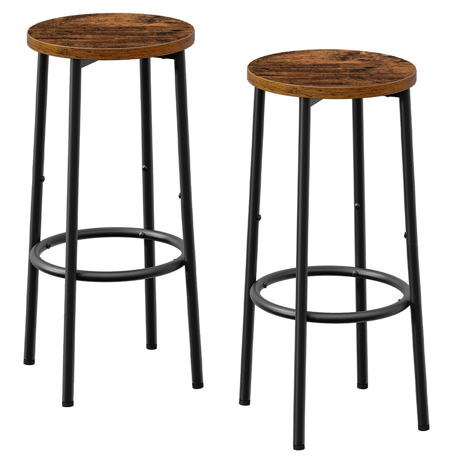 Barhocker, Satz von 2 Barstühle, Küche runde Höhenhocker mit Fußstütze, Frühstücksbarhocker, stabiler Stahlrahmen, zum Esszimmer, Küche, Party, Einfache Montage, rustikales Braun