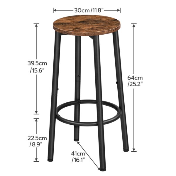 σκαμπό μπαρ, σύνολο από 2 καρέκλες μπαρ, Κουζίνα στρογγυλό ύψος σκαμπό με υποπόδιο, σκαμπό μπαρ πρωινού, ανθεκτικό χάλυβα, για τραπεζαρία, κουζίνα, κόμμα, Εύκολη συναρμολόγηση, ρουστίκ