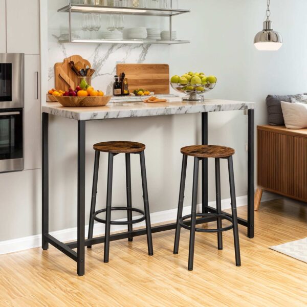 σκαμπό μπαρ, σύνολο από 2 καρέκλες μπαρ, Κουζίνα στρογγυλό ύψος σκαμπό με υποπόδιο, σκαμπό μπαρ πρωινού, ανθεκτικό χάλυβα, για τραπεζαρία, κουζίνα, κόμμα, Εύκολη συναρμολόγηση, ρουστίκ