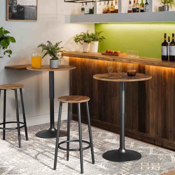 σκαμπό μπαρ, σύνολο από 2 καρέκλες μπαρ, Κουζίνα στρογγυλό ύψος σκαμπό με υποπόδιο, σκαμπό μπαρ πρωινού, ανθεκτικό χάλυβα, για τραπεζαρία, κουζίνα, κόμμα, Εύκολη συναρμολόγηση, ρουστίκ