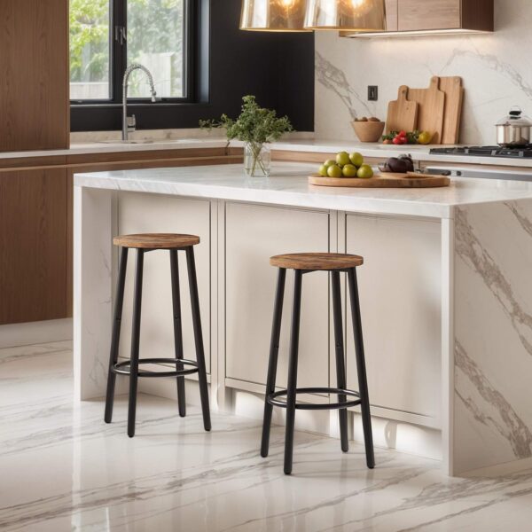 σκαμπό μπαρ, σύνολο από 2 καρέκλες μπαρ, Κουζίνα στρογγυλό ύψος σκαμπό με υποπόδιο, σκαμπό μπαρ πρωινού, ανθεκτικό χάλυβα, για τραπεζαρία, κουζίνα, κόμμα, Εύκολη συναρμολόγηση, ρουστίκ