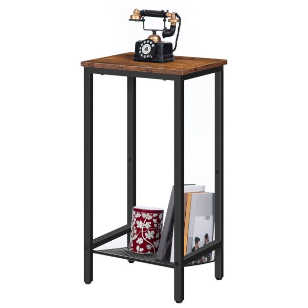 Hoher Beistelltisch, Beistelltisch im Industriestil mit verstellbaren Netzregalen, Multifunktionaler Nachttisch für Schlafzimmer, Wohnzimmer und Flur, Rustikales Braun & Schwarz